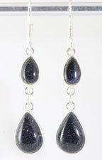 Fijne lange zilveren oorbellen met blauwe zonnesteen afbeelding 1