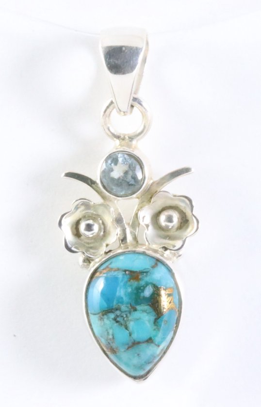 Zilveren hanger met blauwe koperturkoois en topaas afbeelding 1
