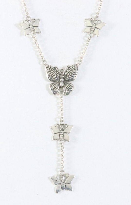 Fijne lange zilveren ketting met vlinders afbeelding 1