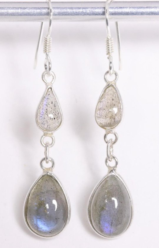 Fijne lange zilveren oorbellen met labradoriet afbeelding 1