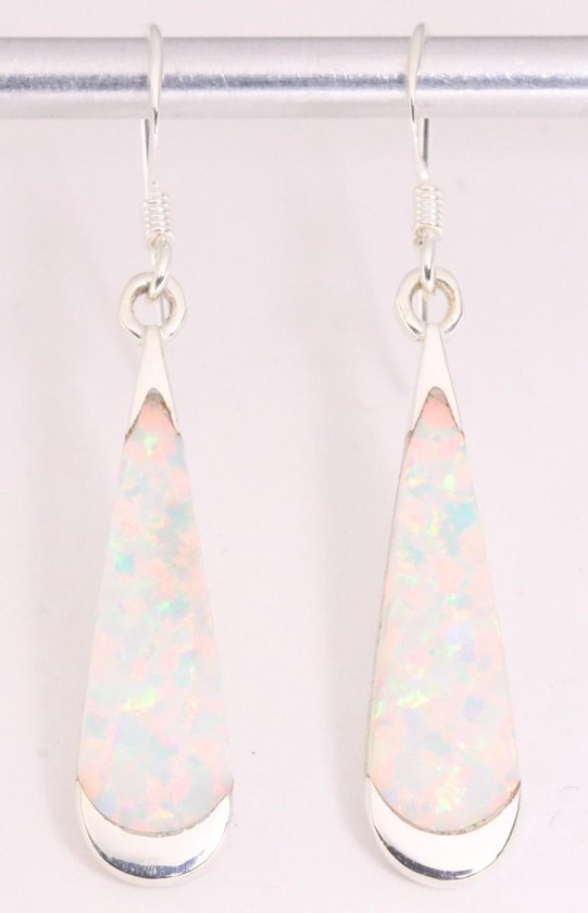 Druppelvormige zilveren oorbellen met welo opaal afbeelding 1