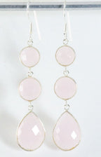 Lange zilveren oorbellen met rozenkwarts afbeelding 1