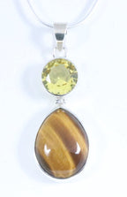 Zilveren hanger met tijgeroog en citrien aan ketting afbeelding 1