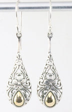 Traditionele bewerkte zilveren oorbellen met 18k gouden decoratie afbeelding 1