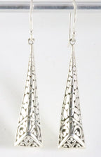 Traditionele lange bewerkte zilveren oorbellen afbeelding 1