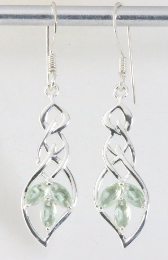 Opengewerkte zilveren oorbellen met groene amethist afbeelding 1