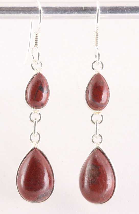 Fijne lange zilveren oorbellen met rode jaspis afbeelding 1