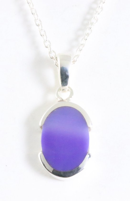 Fijne hoogglans zilveren hanger met paarse agaat aan ketting afbeelding 1