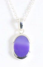 Fijne hoogglans zilveren hanger met paarse agaat aan ketting afbeelding 1