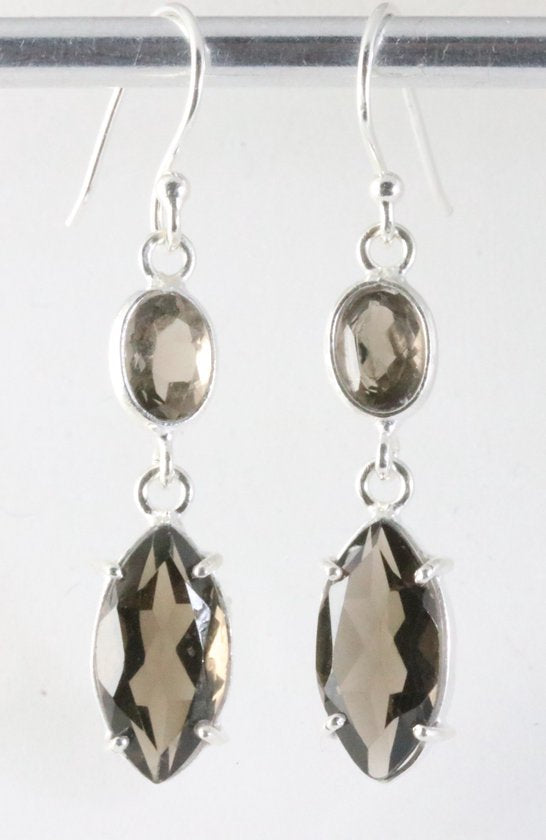 Zilveren oorbellen met rookkwarts afbeelding 1