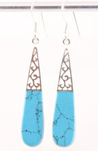 Lange opengewerkte zilveren oorbellen met blauwe turkoois afbeelding 1