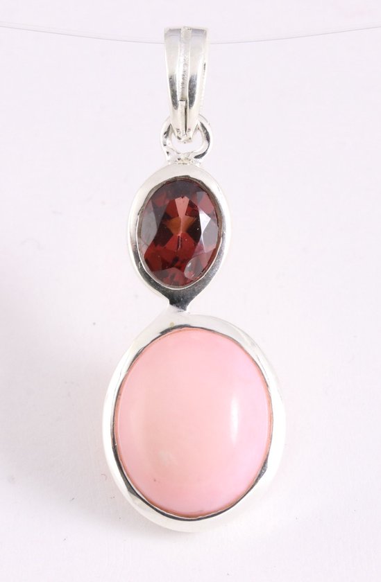 Fijne hoogglans zilveren hanger met roze opaal en granaat afbeelding 1