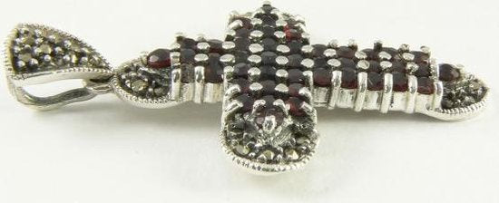 Zilveren kruishanger met granaat en marcasiet afbeelding 5