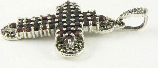 Zilveren kruishanger met granaat en marcasiet afbeelding 4