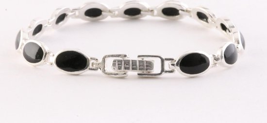 Zilveren schakelarmband met onyx afbeelding 3