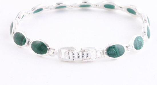 Zilveren schakelarmband met malachiet afbeelding 3
