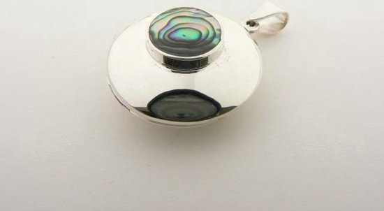 Rond hoogglans zilveren medaillon met abalone schelp afbeelding 2