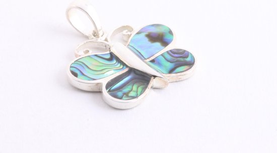 Zilveren vlinder hanger met abalone schelp afbeelding 2