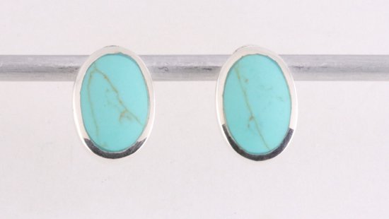 Ovale zilveren oorstekers met groene turkoois afbeelding 1