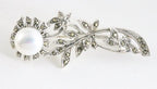 Zilveren bloem broche met marcasiet en witte parel afbeelding 1