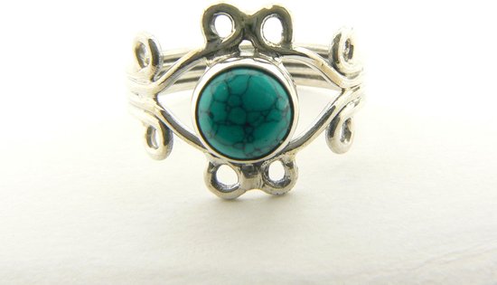 Fijne opengewerkte zilveren ring met turkoois afbeelding 2