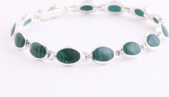 Zilveren schakelarmband met malachiet afbeelding 2