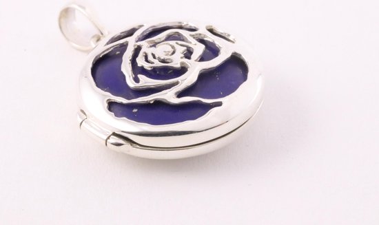 Rond bewerkt zilveren medaillon met lapis lazuli afbeelding 2