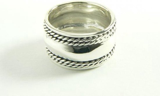 Brede hoogglans zilveren ring met kabelpatronen afbeelding 3