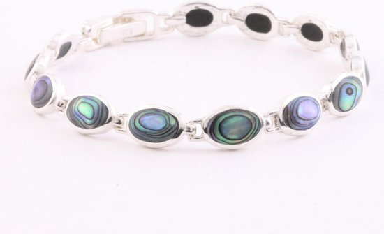 Zilveren schakelarmband met abalone schelp afbeelding 2