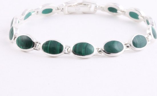 Zilveren schakelarmband met malachiet afbeelding 1