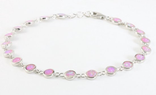 Hoogglans zilveren armband met roze opaal afbeelding 1