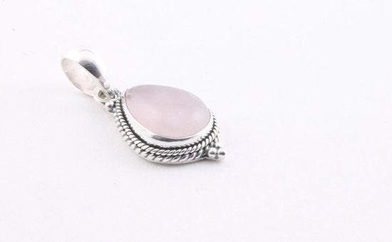 Bewerkte zilveren hanger met rozenkwarts aan ketting afbeelding 5