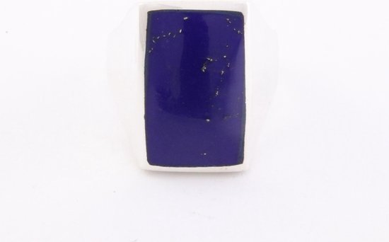 Rechthoekige zilveren zegelring met lapis lazuli afbeelding 2
