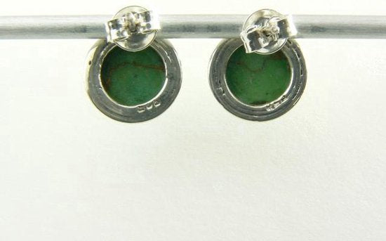 Ronde zilveren oorstekers met groene koperturkoois afbeelding 2
