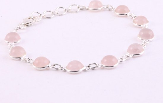 Fijne zilveren schakelarmband met rozenkwarts afbeelding 2