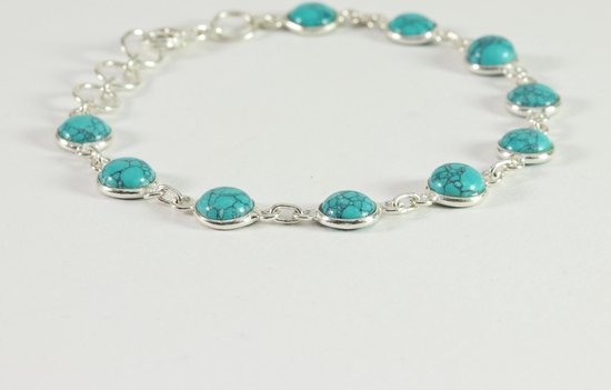 Fijne zilveren schakelarmband met turkoois afbeelding 2