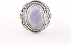 Bewerkte zilveren ring met blauwe lace agaat afbeelding 4
