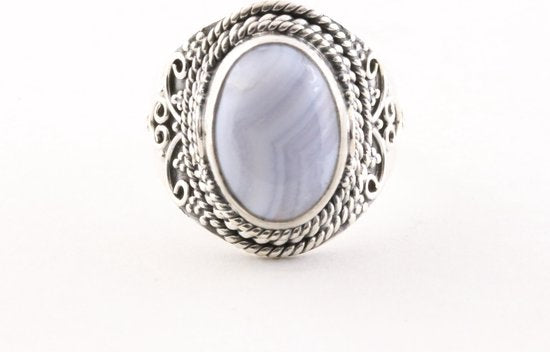 Bewerkte zilveren ring met blauwe lace agaat afbeelding 4