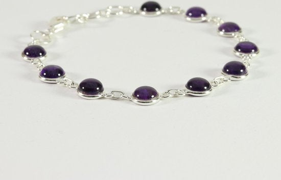Fijne zilveren schakelarmband met amethist afbeelding 2