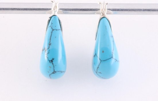 Fijne zilveren oorringen met blauwe turkoois afbeelding 2