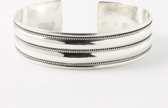Hoogglans zilveren klemarmband met fijne kabelpatronen afbeelding 1