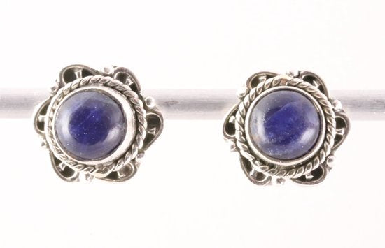 Bewerkte zilveren oorstekers met sodaliet afbeelding 1