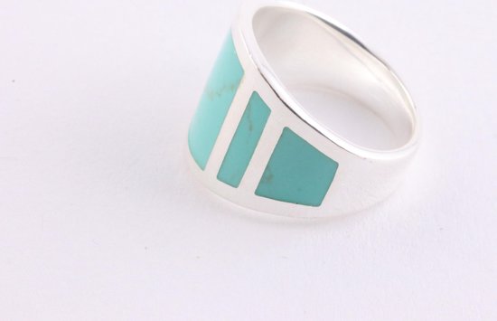 Zware zilveren ring met groene turkoois afbeelding 3