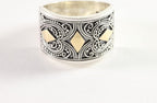 Traditionele bewerkte zilveren ring met 18k gouden decoraties afbeelding 2