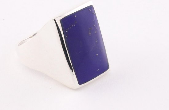 Rechthoekige zilveren zegelring met lapis lazuli afbeelding 1