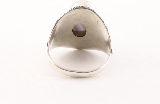 Bewerkte zilveren ring met blauwe lace agaat afbeelding 3