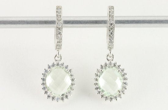 Zilveren oorbellen met groene amethist en witte topaas afbeelding 4