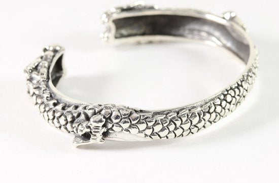 Zware zilveren klemarmband met draken afbeelding 2