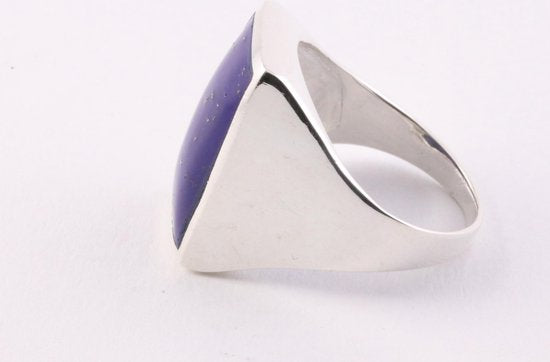 Rechthoekige zilveren zegelring met lapis lazuli afbeelding 3