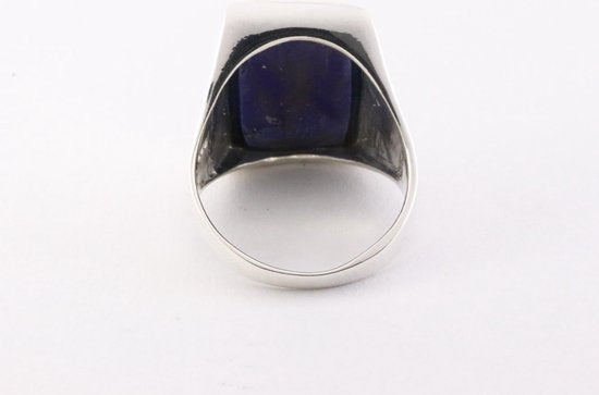 Rechthoekige zilveren zegelring met lapis lazuli afbeelding 4